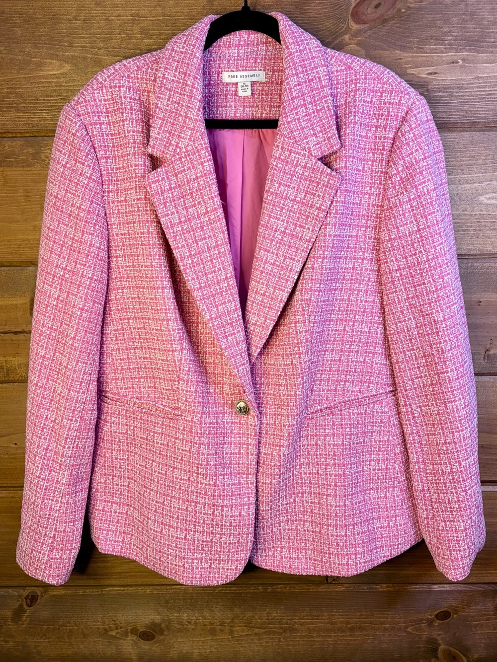 Free Assembly Pink Tweed Gold Button Blazer Jacket Women’s XL 16-18 💕🌸